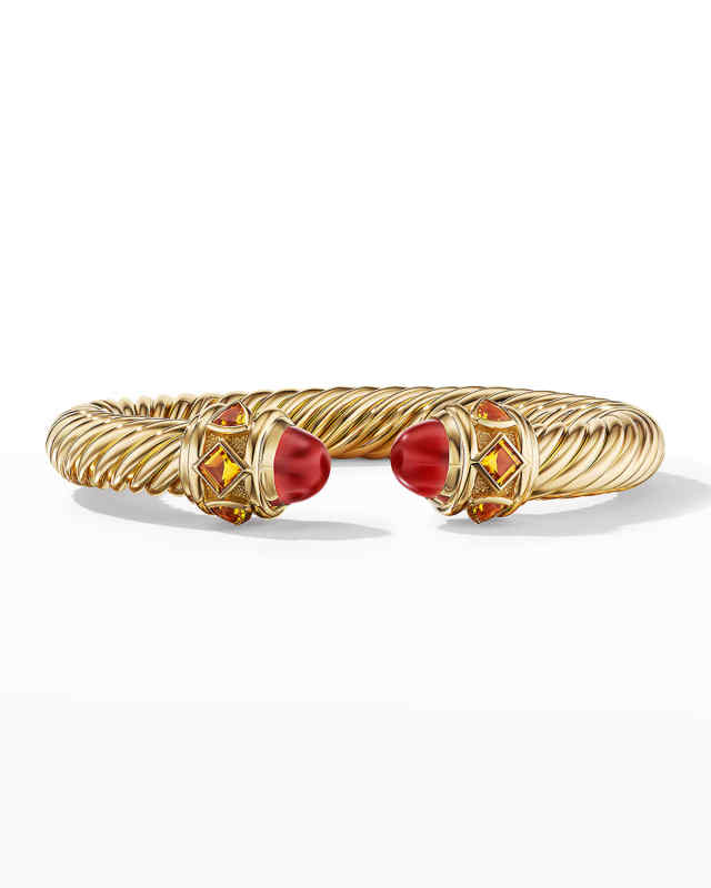 9mm Renaissance Cable Bracelet in 18k Gold with Carnelian & Madeira Citrine, Size M